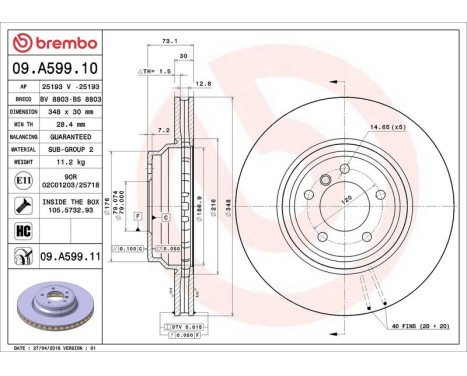 Bromsskiva COATED DISC LINE 09.A599.11 Brembo, bild 4