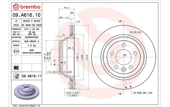 Bromsskiva COATED DISC LINE 09.A616.11 Brembo, bild 3