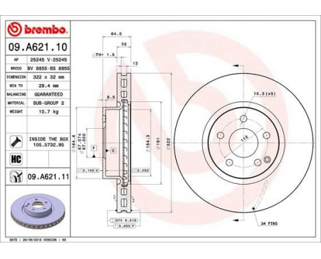 Bromsskiva COATED DISC LINE 09.A621.11 Brembo, bild 2