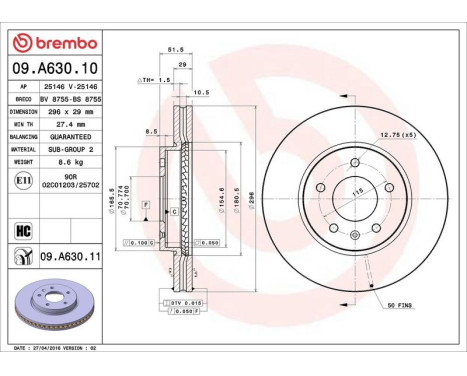 Bromsskiva COATED DISC LINE 09.A630.11 Brembo, bild 3