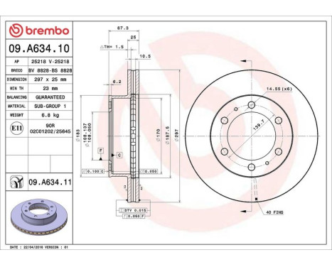 Bromsskiva COATED DISC LINE 09.A634.11 Brembo, bild 3