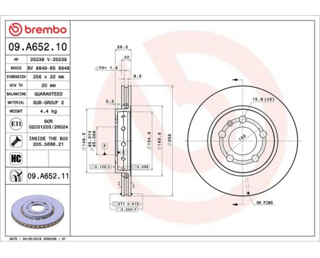 Bromsskiva COATED DISC LINE 09.A652.11 Brembo, bild 3