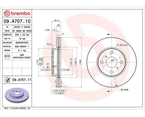 Bromsskiva COATED DISC LINE 09.A707.11 Brembo, bild 3