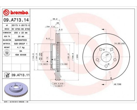 Bromsskiva COATED DISC LINE 09.A713.11 Brembo, bild 2