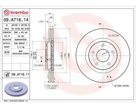 Bromsskiva COATED DISC LINE 09.A716.11 Brembo, bild 3