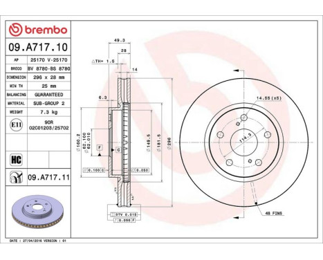 Bromsskiva COATED DISC LINE 09.A717.11 Brembo, bild 4