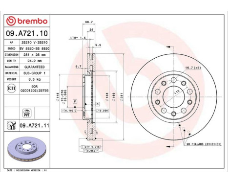 Bromsskiva COATED DISC LINE 09.A721.11 Brembo, bild 3