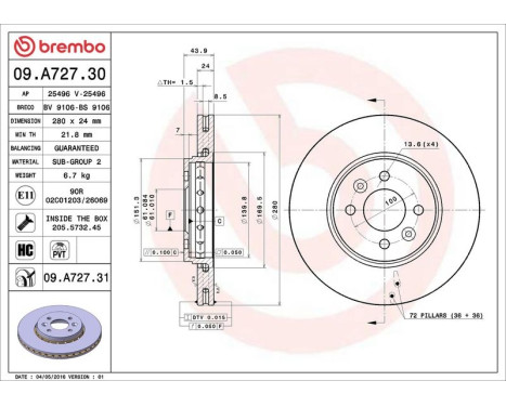 Bromsskiva COATED DISC LINE 09.A727.31 Brembo, bild 3
