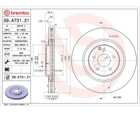 Bromsskiva COATED DISC LINE 09.A731.21 Brembo, bild 3