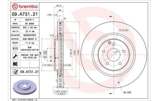 Bromsskiva COATED DISC LINE 09.A731.21 Brembo, bild 2