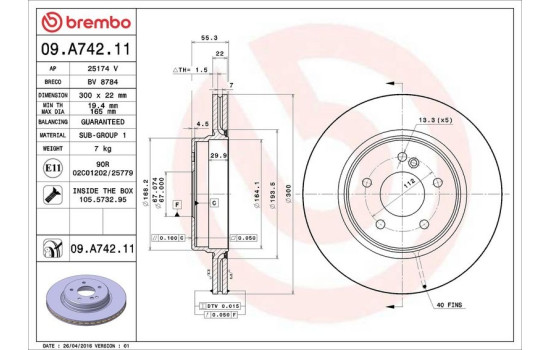 Bromsskiva COATED DISC LINE 09.A742.11 Brembo, bild 3