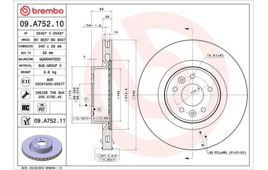 Bromsskiva COATED DISC LINE 09.A752.11 Brembo, bild 2