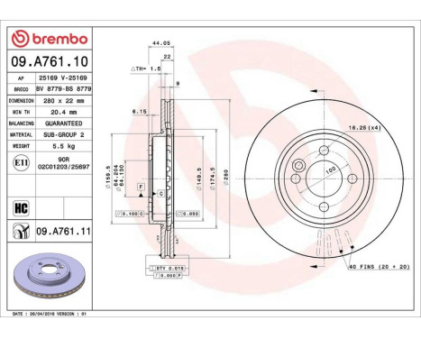 Bromsskiva COATED DISC LINE 09.A761.11 Brembo, bild 5