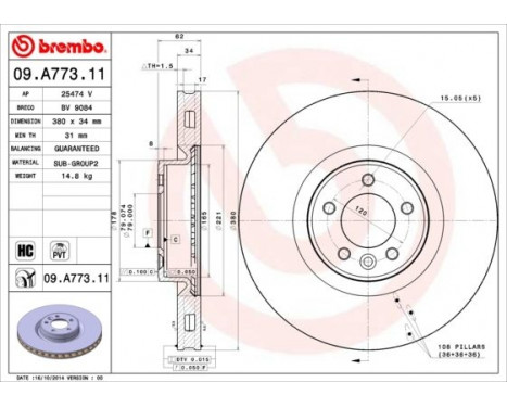 Bromsskiva COATED DISC LINE 09.A773.11 Brembo, bild 2