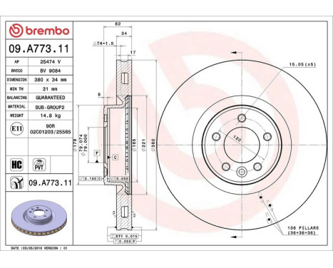 Bromsskiva COATED DISC LINE 09.A773.11 Brembo, bild 3