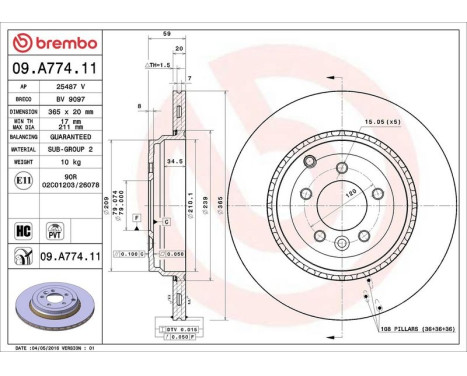 Bromsskiva COATED DISC LINE 09.A774.11 Brembo