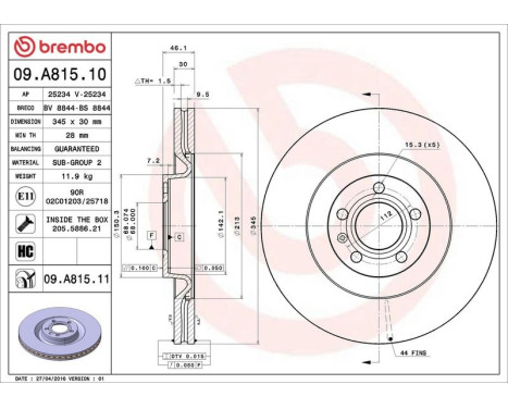 Bromsskiva COATED DISC LINE 09.A815.11 Brembo, bild 3