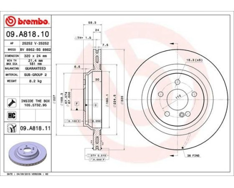 Bromsskiva COATED DISC LINE 09.A818.11 Brembo, bild 2