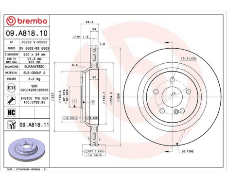 Bromsskiva COATED DISC LINE 09.A818.11 Brembo, bild 3