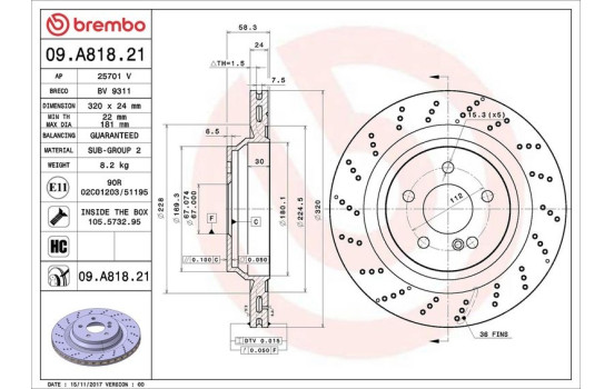 Bromsskiva COATED DISC LINE 09.A818.21 Brembo, bild 3