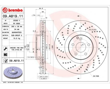 Bromsskiva COATED DISC LINE 09.A819.11 Brembo, bild 2