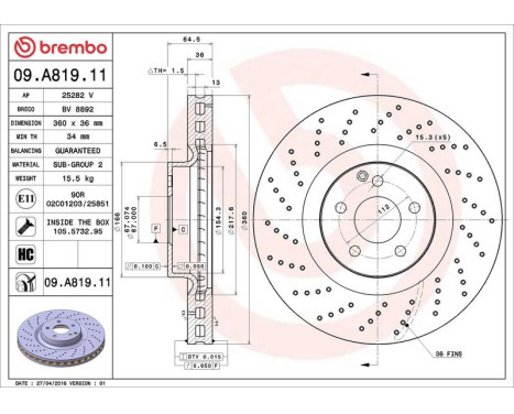 Bromsskiva COATED DISC LINE 09.A819.11 Brembo, bild 3