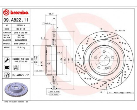 Bromsskiva COATED DISC LINE 09.A822.11 Brembo, bild 2