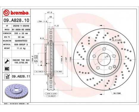 Bromsskiva COATED DISC LINE 09.A828.11 Brembo, bild 2