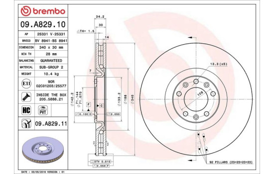 Bromsskiva COATED DISC LINE 09.A829.11 Brembo, bild 2