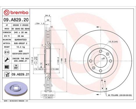 Bromsskiva COATED DISC LINE 09.A829.21 Brembo, bild 3