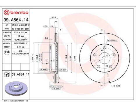 Bromsskiva COATED DISC LINE 09.A864.11 Brembo, bild 3