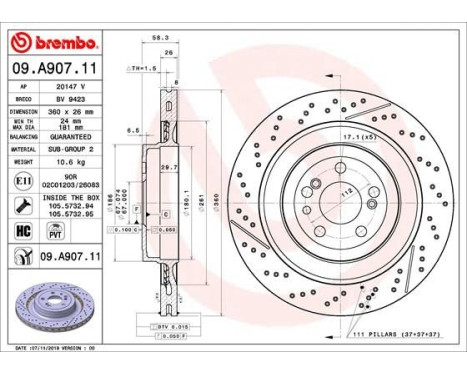 Bromsskiva COATED DISC LINE 09.A907.11 Brembo