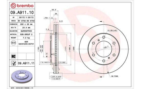 Bromsskiva COATED DISC LINE 09.A911.11 Brembo, bild 3