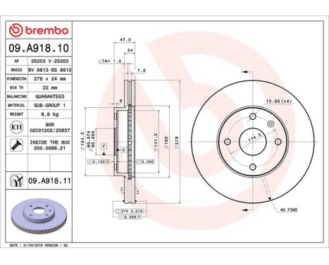 Bromsskiva COATED DISC LINE 09.A918.11 Brembo, bild 4