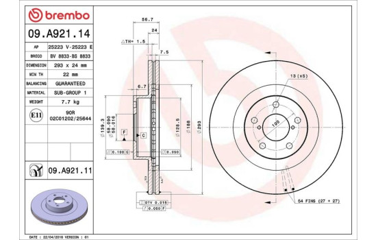 Bromsskiva COATED DISC LINE 09.A921.11 Brembo, bild 3