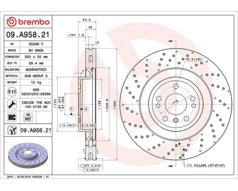 Bromsskiva COATED DISC LINE 09.A958.21 Brembo, bild 3