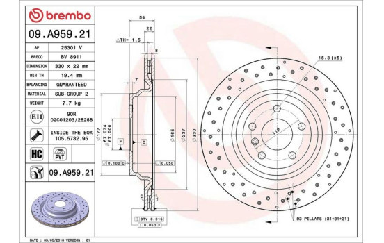 Bromsskiva COATED DISC LINE 09.A959.21 Brembo, bild 3