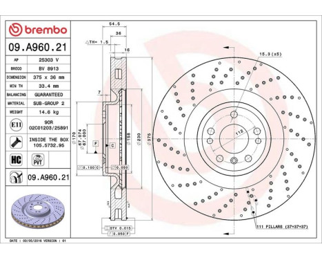 Bromsskiva COATED DISC LINE 09.A960.21 Brembo, bild 3