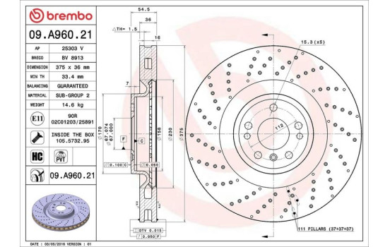 Bromsskiva COATED DISC LINE 09.A960.21 Brembo, bild 2