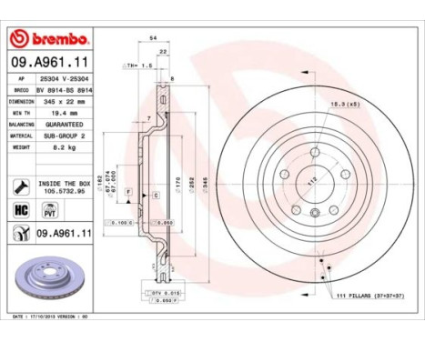 Bromsskiva COATED DISC LINE 09.A961.11 Brembo, bild 2