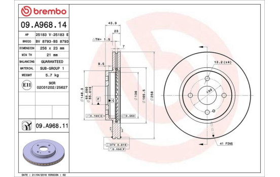 Bromsskiva COATED DISC LINE 09.A968.11 Brembo, bild 3