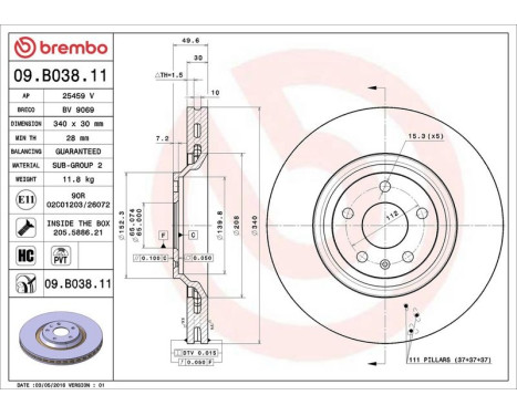 Bromsskiva COATED DISC LINE 09.B038.11 Brembo, bild 3