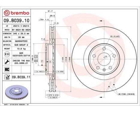 Bromsskiva COATED DISC LINE 09.B039.11 Brembo, bild 3