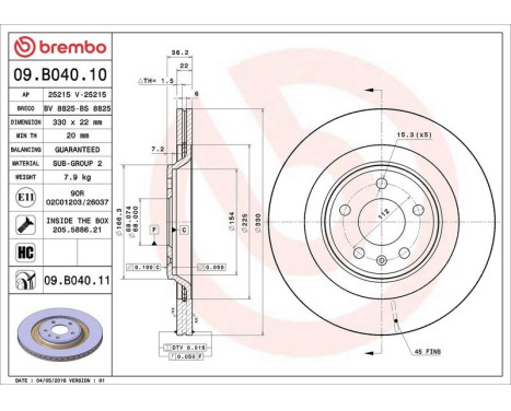 Bromsskiva COATED DISC LINE 09.B040.11 Brembo, bild 3