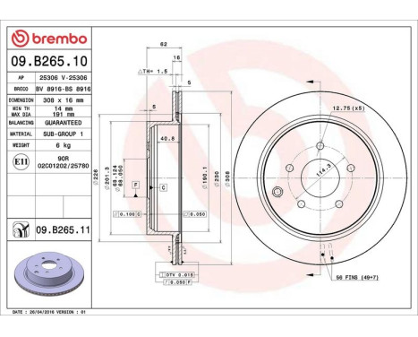 Bromsskiva COATED DISC LINE 09.B265.11 Brembo, bild 3