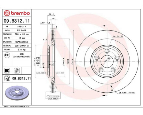Bromsskiva COATED DISC LINE 09.B312.11 Brembo, bild 3