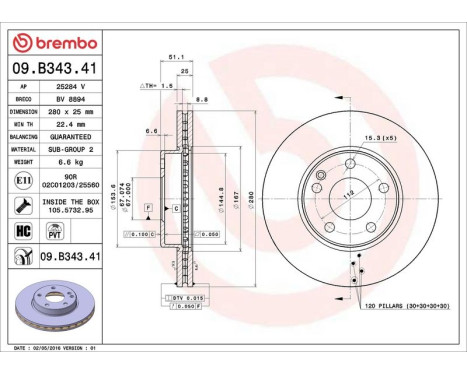 Bromsskiva COATED DISC LINE 09.B343.41 Brembo, bild 3