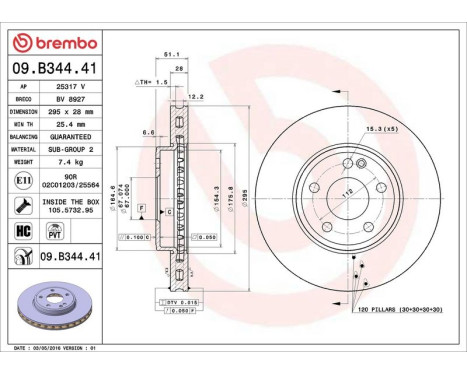 Bromsskiva COATED DISC LINE 09.B344.41 Brembo, bild 3