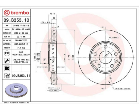 Bromsskiva COATED DISC LINE 09.B353.11 Brembo, bild 3