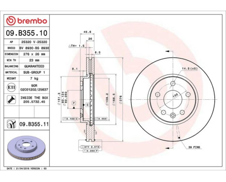 Bromsskiva COATED DISC LINE 09.B355.11 Brembo, bild 3